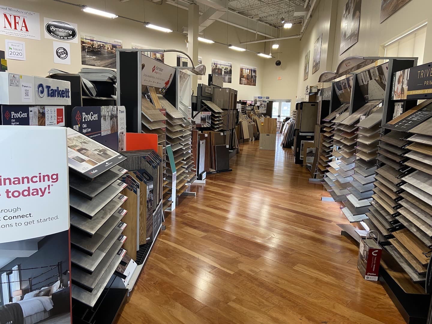 Vinyl plank flooring displays in Saugus, MA showroom